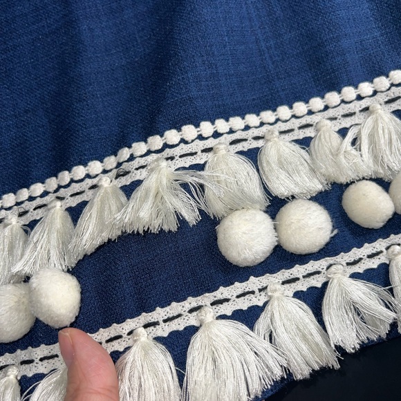 Sugar + Lips, Navy Blue Sleeveless Pom Pom Hem Size Small NWOT W/Defect* - Picture 3 of 12